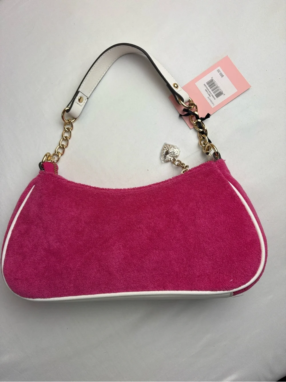 Juicy Couture Hot Pink Suede Shoulder Bag with White Trim